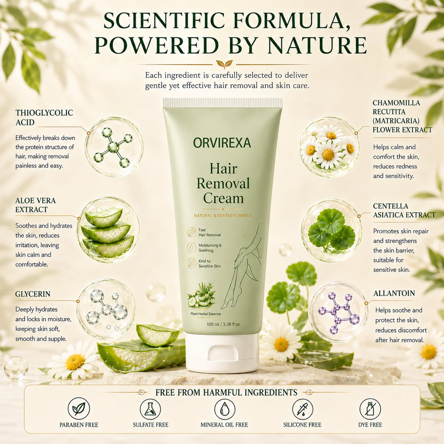 Natural Gentle Hair Removal Cream | For Women & Men, Sensitive Skin