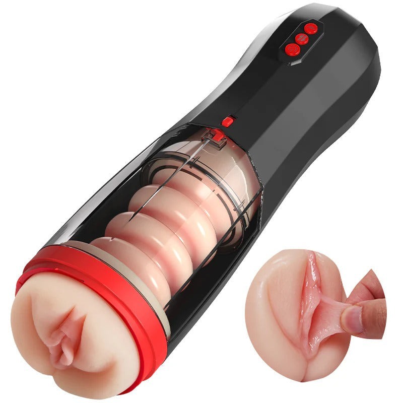 【Everted Fleshy Labia】ROKA- 5 in 1 Men Masturbaters 5 Thrusting+Suction 10 Vibration Removable Transparent Window