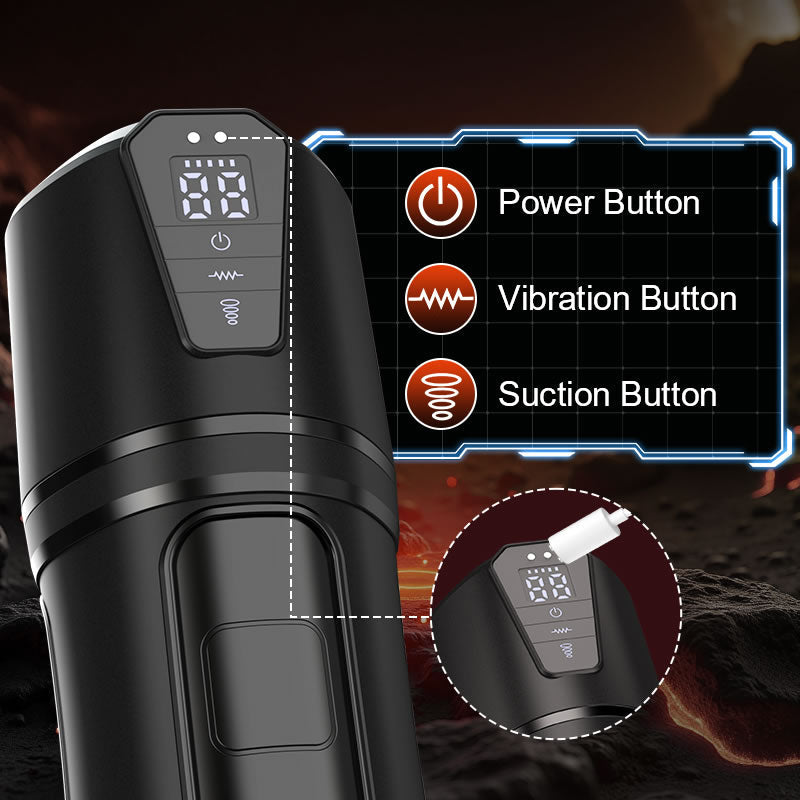 2026 New Model Challenger - Feels Different LED Display Anti-Slip Grip Extended Sleeve Vibrations & Suctions Realistic Vagina Stroker