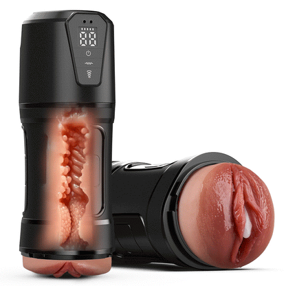 2026 New Model Challenger - Feels Different LED Display Anti-Slip Grip Extended Sleeve Vibrations & Suctions Realistic Vagina Stroker