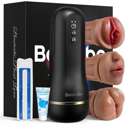 2026 Automatic Male Masturbator with 3 Replaceable Sleeves 5 Suction & 10 Vibration Stroker