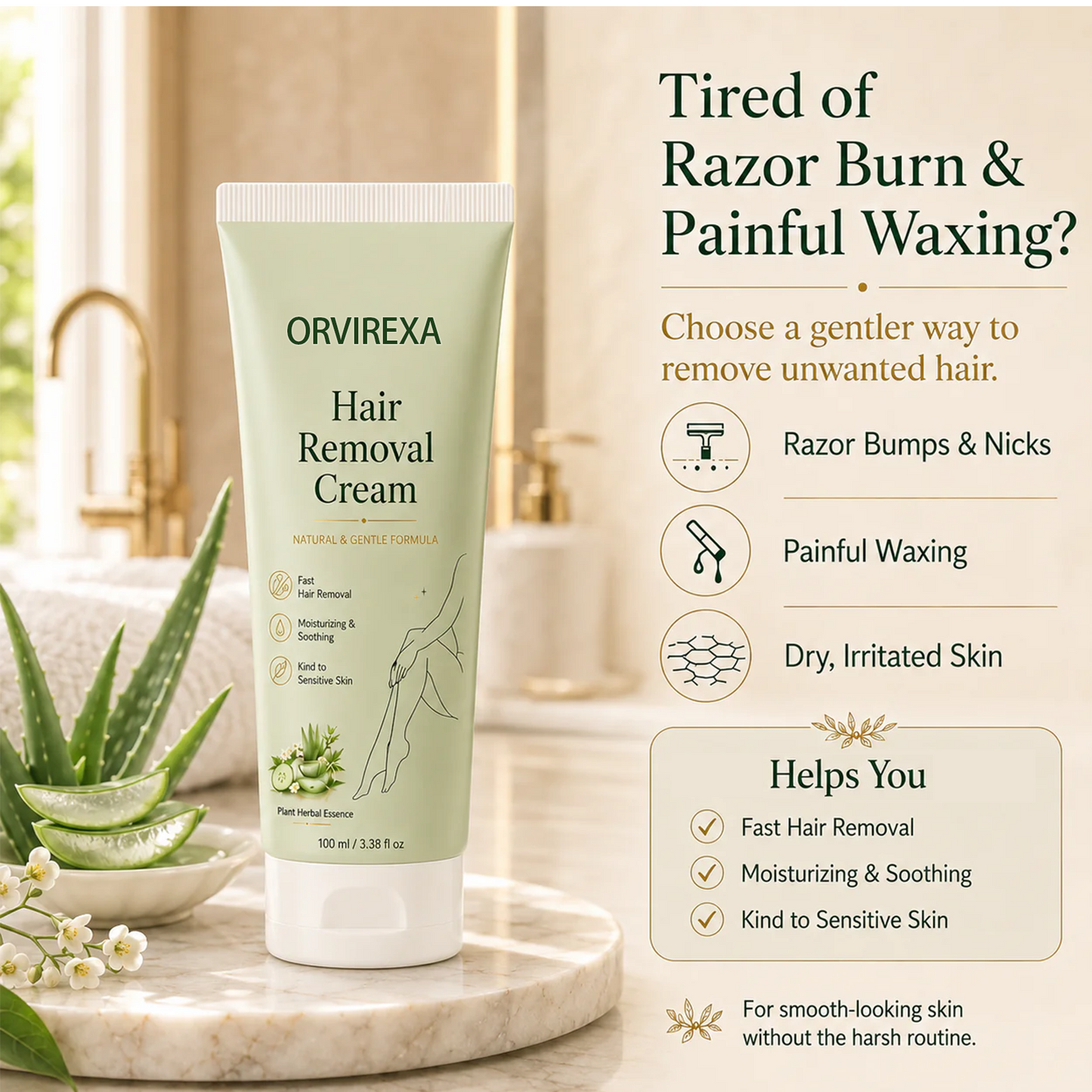 Natural Gentle Hair Removal Cream | For Women & Men, Sensitive Skin