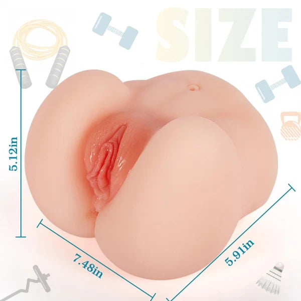 Round & Plump, Firm yet Yielding,7.48'' Doggy And Missionary Style 2 Holes Realistic Pussy Ass Masturbator